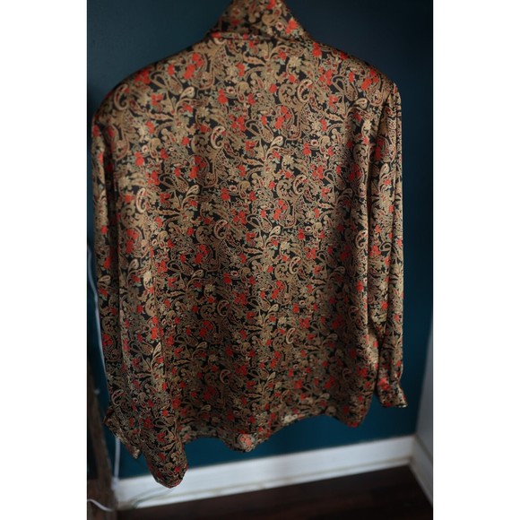 Vintage Leslie Fay printed floral Rose paisley banded collar Silk button up 18W - Picture 6 of 11